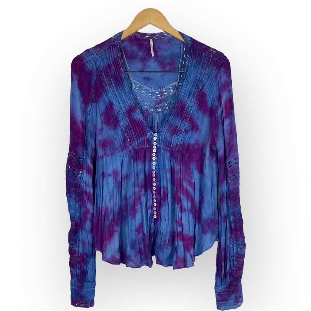 Hand Dyed Free People Meet Me Halfway Lace Crochet Inset Top size Small